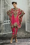 Buy_Rajdeep Ranawat_Fuchsia Kurta Silk Printed Floral Band Collar Mabel Shirt And Dhoti Pant Set _at_Aza_Fashions