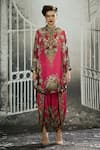 Buy_Rajdeep Ranawat_Fuchsia Kurta Silk Printed Floral Band Collar Mabel Shirt And Dhoti Pant Set _Online_at_Aza_Fashions