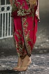 Rajdeep Ranawat_Fuchsia Kurta Silk Printed Floral Band Collar Mabel Shirt And Dhoti Pant Set _Online