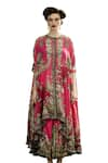 Rajdeep Ranawat_Fuchsia Cape Silk Printed Floral Round Caprice And Draped Skirt Set _Online_at_Aza_Fashions