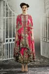 Buy_Rajdeep Ranawat_Fuchsia Cape Silk Printed Floral Round Caprice And Draped Skirt Set _Online_at_Aza_Fashions