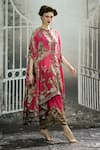 Rajdeep Ranawat_Fuchsia Cape Silk Printed Floral Round Caprice And Draped Skirt Set _at_Aza_Fashions