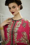 Shop_Rajdeep Ranawat_Fuchsia Cape Silk Printed Floral Round Caprice And Draped Skirt Set 