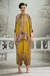 Rajdeep Ranawat_Yellow Silk, Modal, Satin Chanel Botanical Print Tunic And Dhoti Pant Set _Online_at_Aza_Fashions