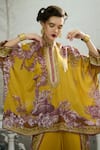 Buy_Rajdeep Ranawat_Yellow Silk, Modal, Satin Chanel Botanical Print Tunic And Dhoti Pant Set 