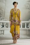 Buy_Rajdeep Ranawat_Yellow Kaftan Silk Printed Botanical Plunge V Parma Draped Dress And Skirt Set _Online_at_Aza_Fashions