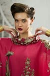 Rajdeep Ranawat_Fuchsia Tunic Silk Block Printed Floral Cowl Lavanya Draped And Dhoti Pant Set _Online