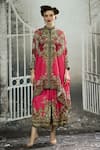 Buy_Rajdeep Ranawat_Fuchsia Kaftan Tunic Silk Printed Flower Band Dakota And Draped Skirt Set _at_Aza_Fashions