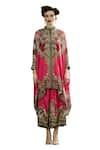 Buy_Rajdeep Ranawat_Fuchsia Kaftan Tunic Silk Printed Flower Band Dakota And Draped Skirt Set _Online_at_Aza_Fashions