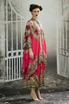 Rajdeep Ranawat_Fuchsia Kaftan Tunic Silk Printed Flower Band Dakota And Draped Skirt Set _at_Aza_Fashions