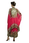 Buy_Rajdeep Ranawat_Fuchsia Kaftan Tunic Silk Printed Flower Band Dakota And Draped Skirt Set 