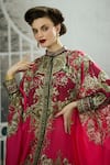 Rajdeep Ranawat_Fuchsia Kaftan Tunic Silk Printed Flower Band Dakota And Draped Skirt Set _Online