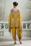 Shop_Rajdeep Ranawat_Yellow Cape Silk Printed Floral Stripe Plunge V Neck Chloe And Dhoti Pant Set _at_Aza_Fashions