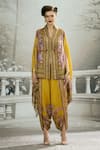 Buy_Rajdeep Ranawat_Yellow Cape Silk Printed Floral Stripe Plunge V Neck Chloe And Dhoti Pant Set _Online_at_Aza_Fashions