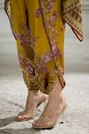 Shop_Rajdeep Ranawat_Yellow Cape Silk Printed Floral Stripe Plunge V Neck Chloe And Dhoti Pant Set 