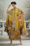 Shop_Rajdeep Ranawat_Yellow Cape Silk Printed Garden Round Caprice And Draped Skirt Set _at_Aza_Fashions