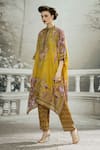 Rajdeep Ranawat_Yellow Tunic Silk Printed Floral Band Collar Chantelle And Palazzo Set _at_Aza_Fashions