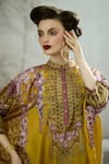 Rajdeep Ranawat_Yellow Tunic Silk Printed Floral Band Collar Chantelle And Palazzo Set _Online