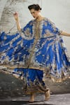 Buy_Rajdeep Ranawat_Blue Cape Silk Printed Garden Round Surilee And Draped Skirt Set _at_Aza_Fashions