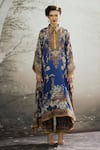 Rajdeep Ranawat_Blue Kaftan Silk Printed Botanical Collar Sharifa Shirt And Palazzo Set _Online_at_Aza_Fashions