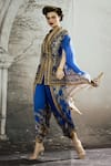 Buy_Rajdeep Ranawat_Blue Cape Silk Printed Bloom Plunge V Neck Chloe And Dhoti Pant Set 