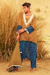 Buy_The Home Affair_Beige Pure Crushed  Lining Tie Dye Bandhani V Neck Kurta Pant Set _at_Aza_Fashions