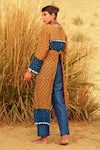 Shop_The Home Affair_Beige Pure Crushed  Lining Tie Dye Bandhani V Neck Kurta Pant Set _at_Aza_Fashions