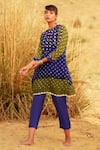 The Home Affair_Blue Pure Crushed  Lining Tie Dye Bandhani Boho Kurta Pant Set _at_Aza_Fashions