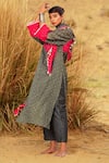 Buy_The Home Affair_Grey Pure Crushed  Lining Tie Dye Mirror Work Kurta Pant Set _Online_at_Aza_Fashions