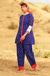 Shop_The Home Affair_Orange Pure Crushed Cotton Lining Mirror Cuff Embroidered Kurta Pant Set _Online_at_Aza_Fashions