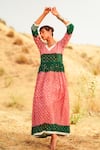 The Home Affair_Pink Pure Crushed  Lining Tie Dye Bandhani V Neck Moss Dress _at_Aza_Fashions