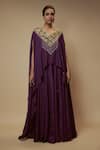 Buy_Keith Gomes_Purple Tunic And Palazzo Silk Embellished Sequin V-neck Asymmetric Set _at_Aza_Fashions