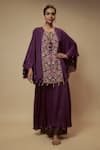 Buy_Keith Gomes_Purple Chiffon Crepe Embellished Bead Round Layered Tunic With Palazzo _at_Aza_Fashions