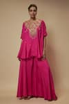 Buy_Keith Gomes_Pink Tunic And Palazzo Silk Embellished Sequin Round Yoke Set _at_Aza_Fashions