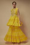 Buy_Keith Gomes_Yellow Tunic And Palazzo Chiffon Crepe Embellished Floral Bead Peplum Set _at_Aza_Fashions