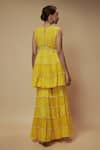 Shop_Keith Gomes_Yellow Tunic And Palazzo Chiffon Crepe Embellished Floral Bead Peplum Set _at_Aza_Fashions