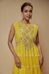 Buy_Keith Gomes_Yellow Tunic And Palazzo Chiffon Crepe Embellished Floral Bead Peplum Set _Online_at_Aza_Fashions