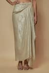 Buy_Keith Gomes_Beige Cape Organza Embellished Sequin Cape Round Bead Sheer Draped Skirt Set _Online_at_Aza_Fashions