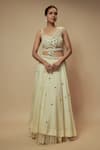 Buy_Keith Gomes_Ivory Blouse Georgette Embellished Sequin Pearl Layered Lehenga Saree Set _at_Aza_Fashions