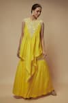 Buy_Keith Gomes_Yellow Tunic And Garara Silk Chiffon Embellished Sequin Yoke Asymmetric Set _at_Aza_Fashions