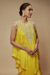 Keith Gomes_Yellow Tunic And Garara Silk Chiffon Embellished Sequin Yoke Asymmetric Set _Online_at_Aza_Fashions