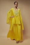 Buy_Keith Gomes_Yellow Silk Organza Embellished Sequin Square High-low Tunic With Palazzo _at_Aza_Fashions