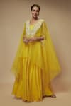 Buy_Keith Gomes_Yellow  Organza Embellished Sequin And Floral Pearl Palazzo Set _at_Aza_Fashions