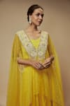 Keith Gomes_Yellow  Organza Embellished Sequin And Floral Pearl Palazzo Set _Online_at_Aza_Fashions