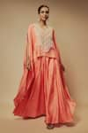 Buy_Keith Gomes_Peach Tunic And Palazzo Silk Embellished Sequin V-neck Asymmetric Set _at_Aza_Fashions