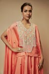 Keith Gomes_Peach Tunic And Palazzo Silk Embellished Sequin V-neck Asymmetric Set _Online_at_Aza_Fashions