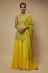 Buy_Keith Gomes_Green Silk Organza Embellished Sequin Sweetheart Tunic Palazzo Set _at_Aza_Fashions