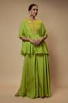 Buy_Keith Gomes_Green Tunic And Palazzo Silk Embellished Sequin Round Floral Peplum Set _at_Aza_Fashions