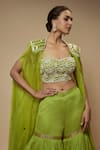 Keith Gomes_Green Blouse And Cape Silk Organza Embellished Sequin Cape Open Gharara Set _Online_at_Aza_Fashions