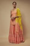 Buy_Keith Gomes_Peach Silk Organza Embellished Zardozi Embroidered Floral Kurta Palazzo Set _at_Aza_Fashions